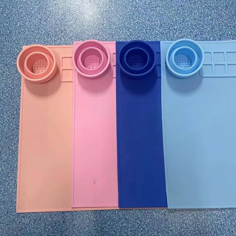 Silicone Painting Mat Art Mat with Cup Craft Paint Brush Cleaner Tool Artist for Kids Gift Clay DIY Creations Paint Tray Palette Craft Mats to Protect Table for Work Art Supplies (Orange)