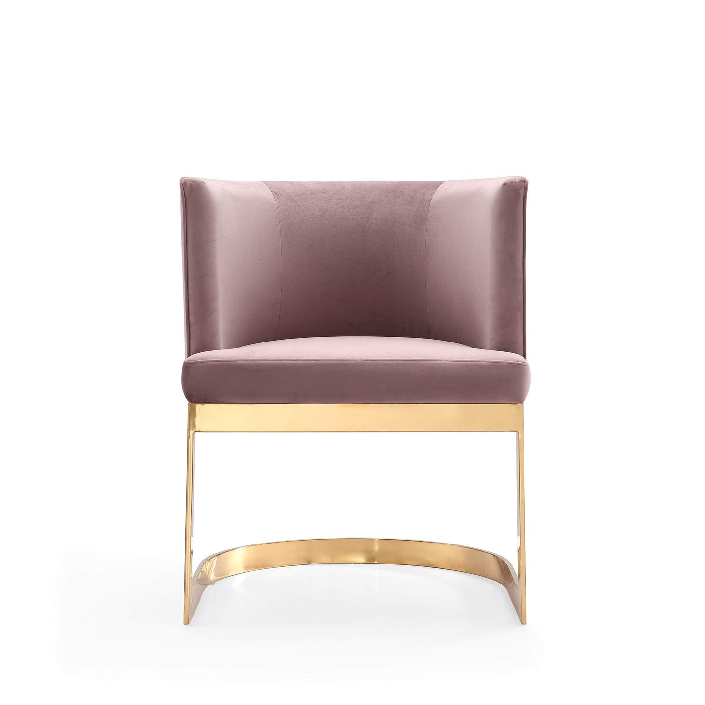 Manhattan Comfort Aura Velvet Dining Chair with Modern Floating Frame Design, Curved Backrest, Upholstered Padded Cushions, Polished Brass Finish, No Assembly Required, Set of 2, Blush