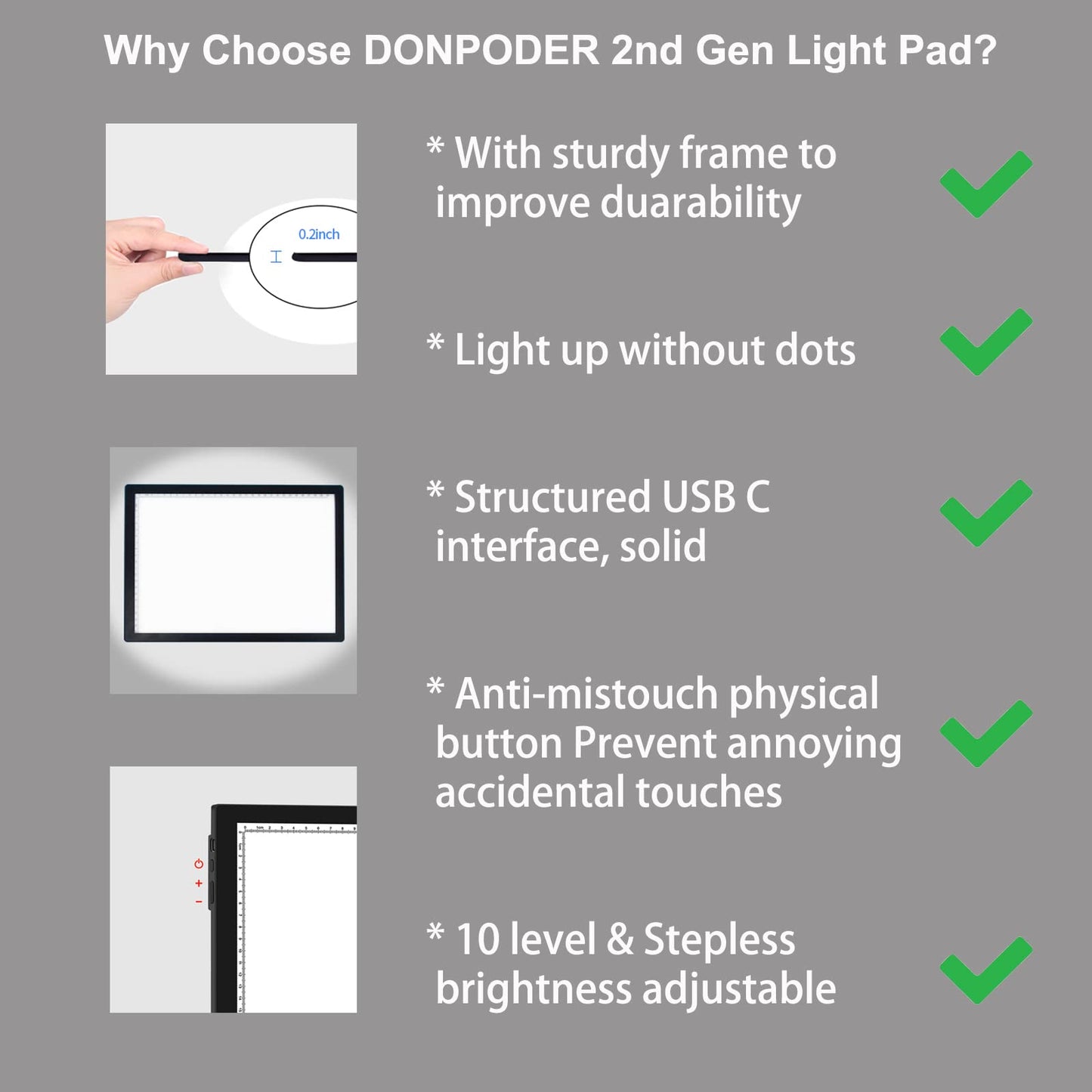 DONPODER A3 Light Pad for Diamond Painting with Stand, Diamond Art Light Board 5500 Lux,Tracing Light Box 10 Levels/Stepless Dimming Diamond Art for Sketching,Animation,Tattoo,Diamond