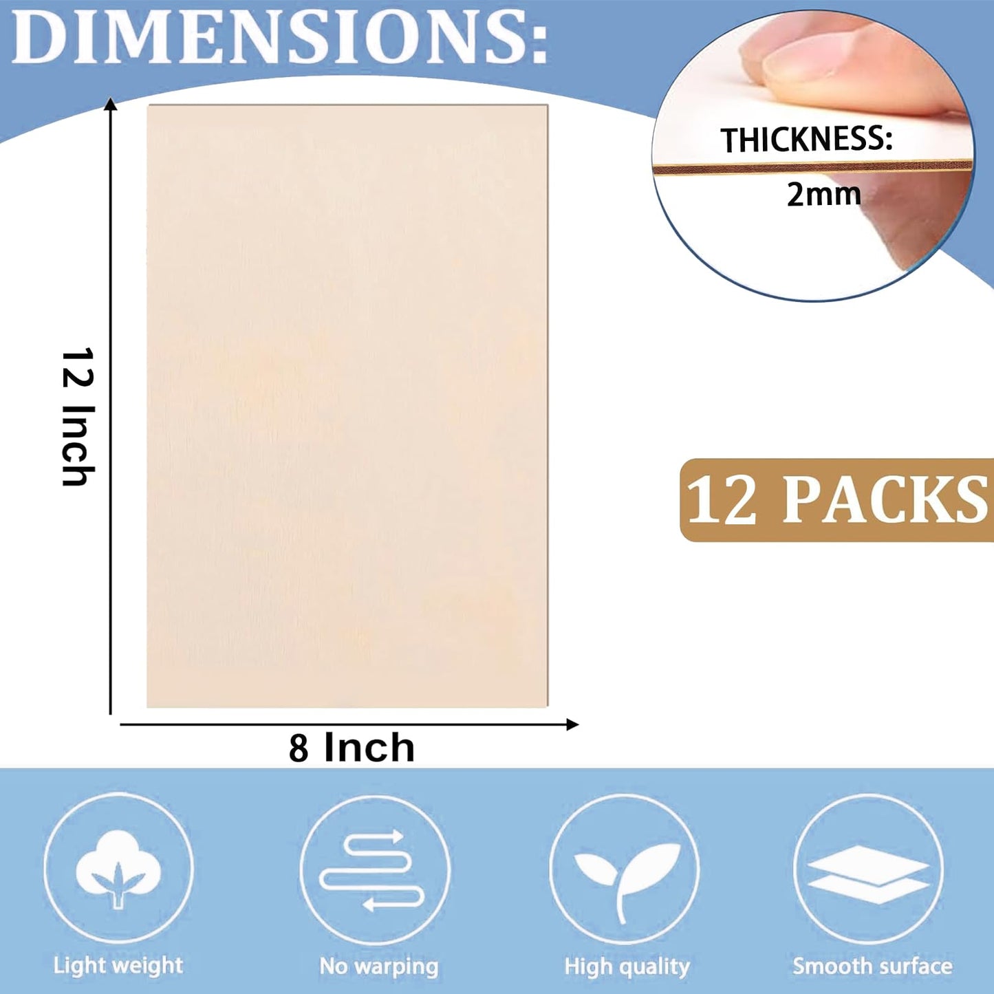 12 Pack Basswood Sheets for Crafts- Thin Plywood Sheets - Balsa Wood Sheets -Unfinished Wood Boards for Painting,Laser Cutting,Engraving,Burning and CNC Cutting