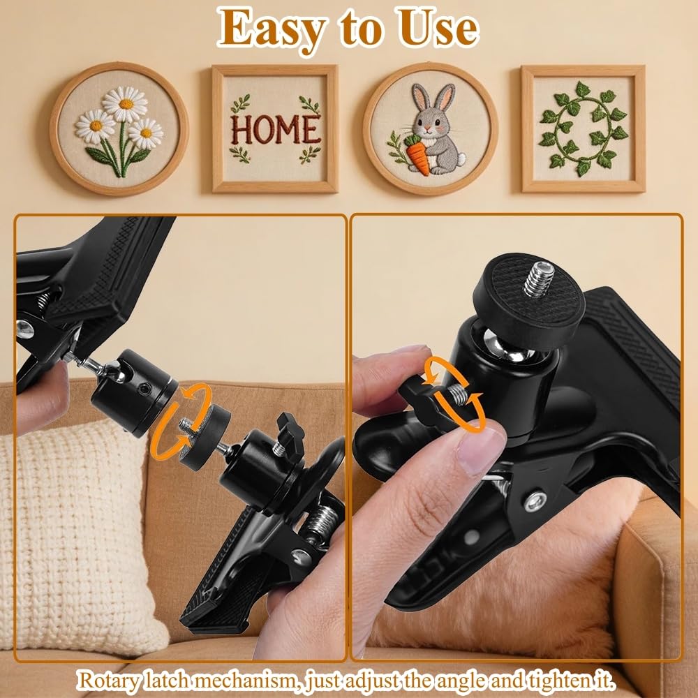 PXIRQ Embroidery Hoop Stand Hands-Free: 360° Rotation Adjustable Table Metal Clamp for Cross Stitch, Needlepoint, Punch Needle & DIY Crafts – Compatible with Most Sizes/ Shapes of Embroidery Hoops