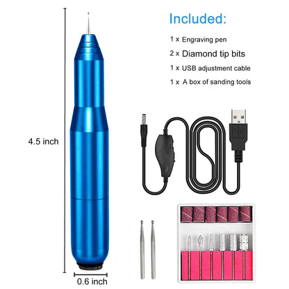 FOLAI USB Rechargeable Engraving Pen - Versatile Engraver Tool for Jewelry, Wood, Metal,Plastic,Glass,Stone,Manicure & More -Portable, Ideal for DIYers (Blue)
