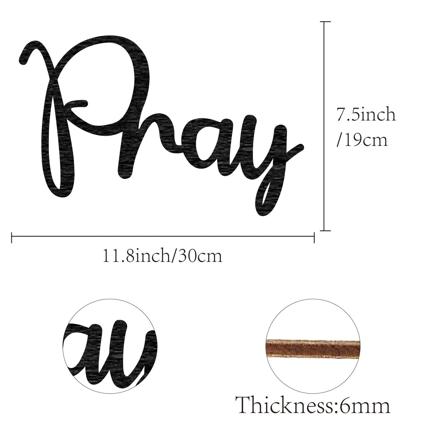 CREATCABIN Pray Wooden Sign Word Wood Cutout Decorative Unfinished Letter Ornaments Laser Cut Wall Art Sculpture for Wreath Home Apartment Farmhouse Porch Party Decoration Painting Crafts 11.8x7.5in