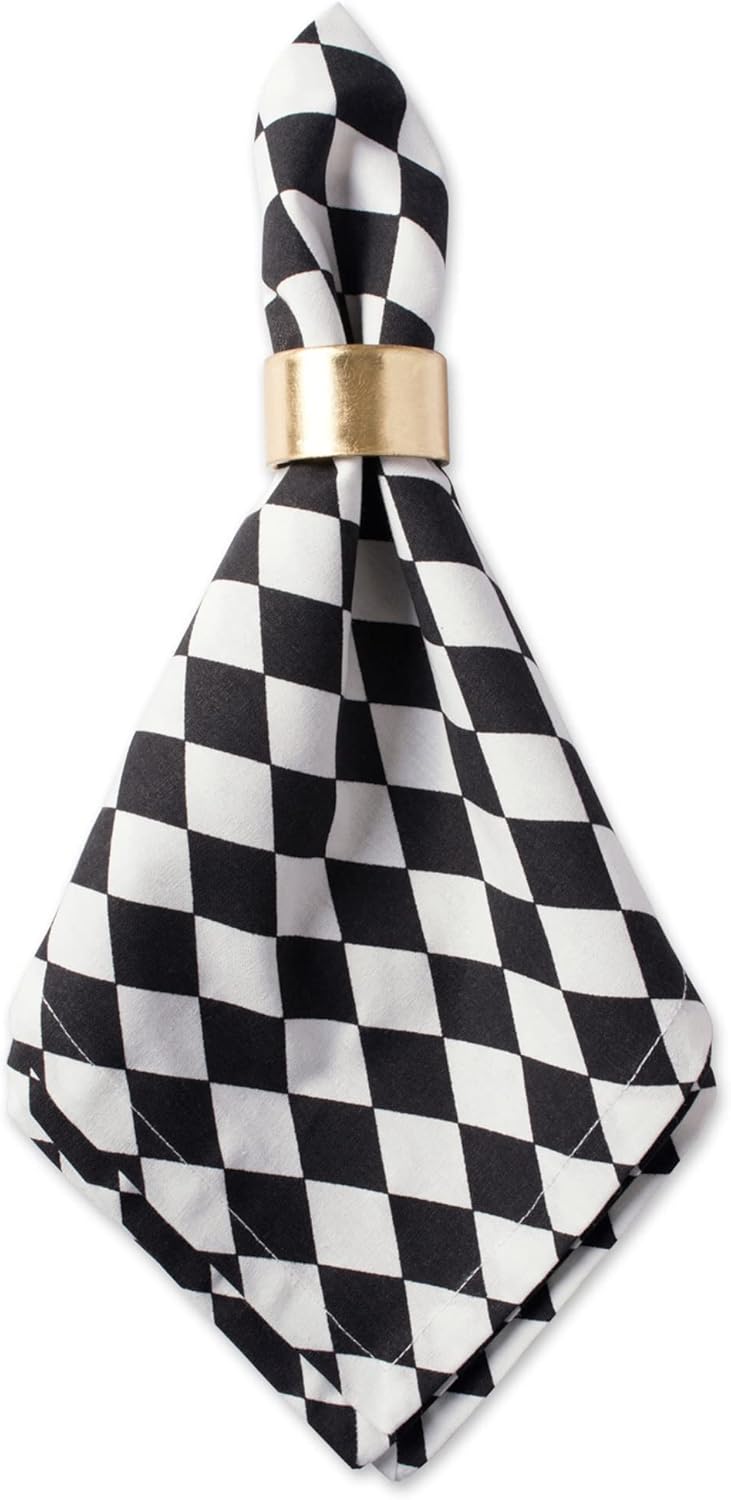 DII Halloween Tabletop Napkin Set, Harlequin Collection, Black and Cream, 6 Piece