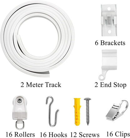 VRSS Flexible Bendable Curved Ceiling Curtain Track, 2 Meters (6.6 ft) with Stainless Steel Curtain Clips for Shower