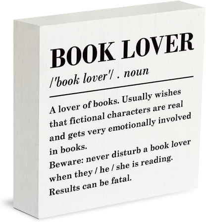 corner wind Book Lover Sign, Book Lover Definition Wood Sign, Rustic Box Sign Decor Tabletop, Book Worm Decor, Home