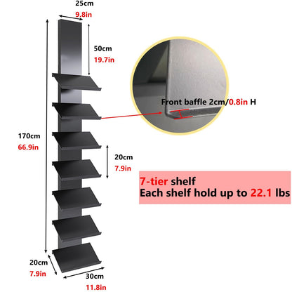 Heavy-Duty Wall Mount Tile Display Rack for Marble & Stone Samples, 7-Shelf Wooden Holder, Glass Sample Storage Stand for Retail, 30x20x170cm (11.8x7.9x66.9in)