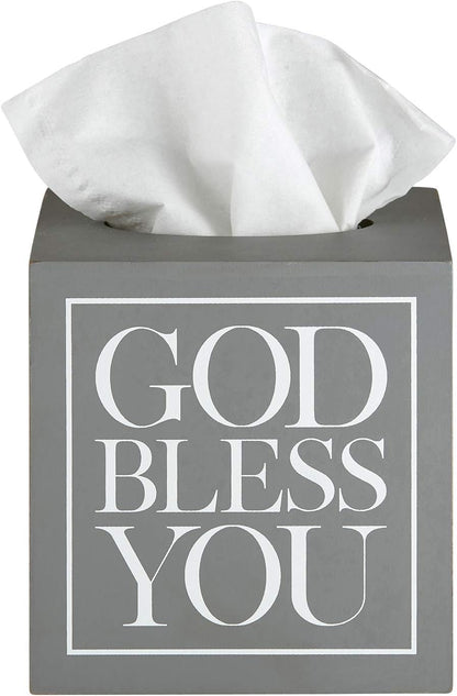 Creative Brands Faithworks, God Bless You Wooden Tissue Box Cover, Small, Grey