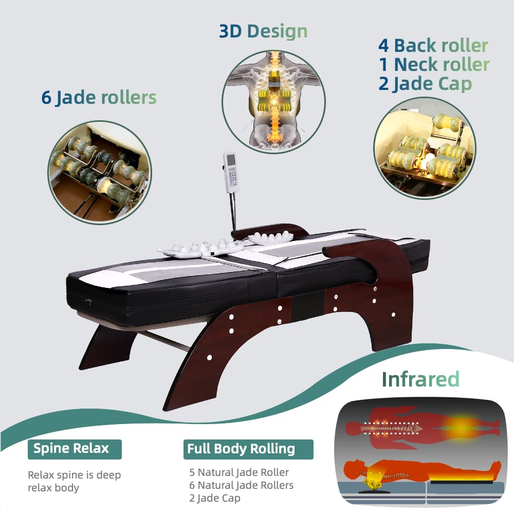 POP RELAX Far Infrared Thermal Therapy Full Body Neck Spine Leg Acupressure Electric Automatic Jade Roller Massage Bed Table -Tourmaline Jade Massage Bed