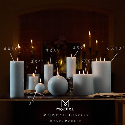 MOZEAL Hand-Poured, 3 Inch Baby Blue Round Ball Candles - Elegant Baby Blue Round Pillar Candles Set of 3, Dripless, Unscented, Smokeless, Ideal for Baby Showers.