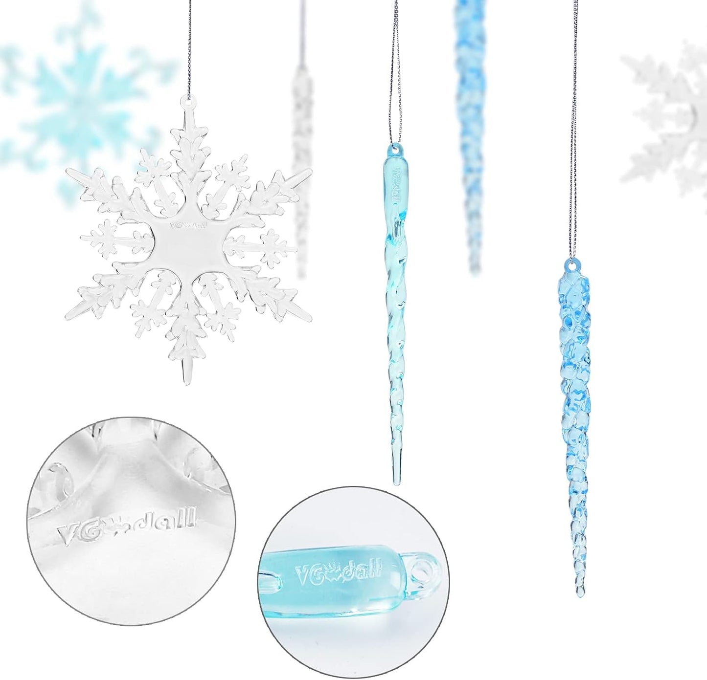 VGOODALL Christmas Snowflake Decorations, 36pcs Clear Acrylic Ornaments Set for Santa Outdoor Party Decoration Craft