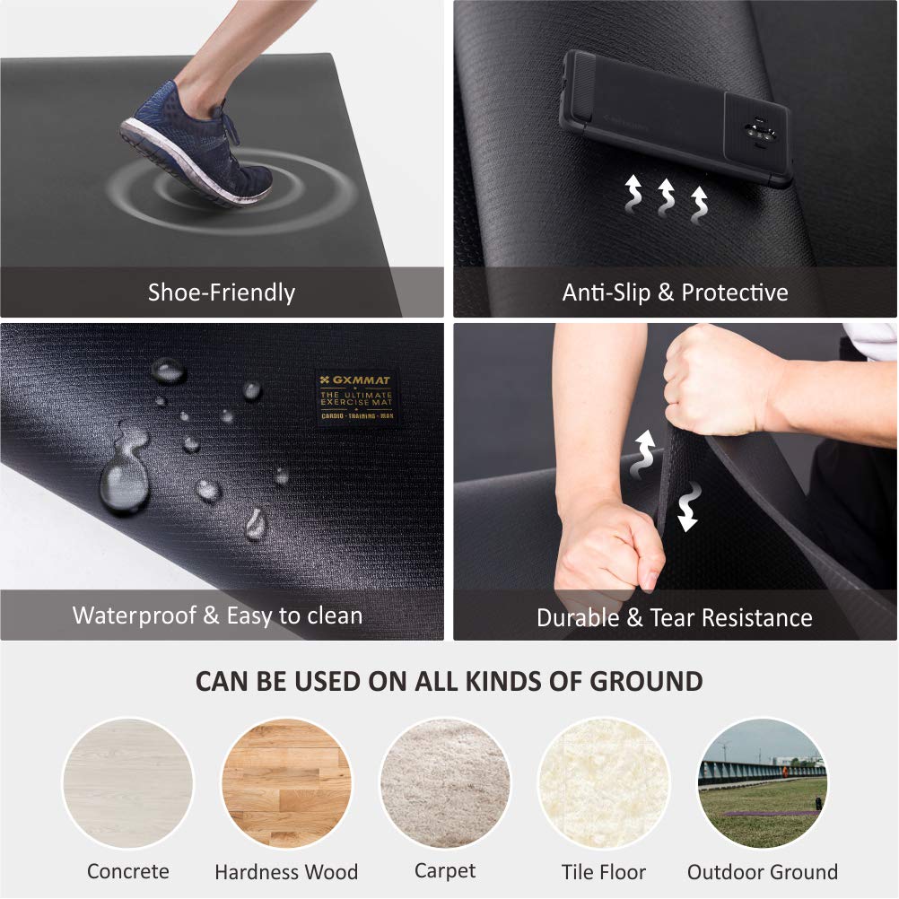 GXMMAT Extra Large Exercise Mat 16'x6'/12'x6'/10'x6'/8'x6'(7mm), Extra Wide Workout Mats for Home Gym Flooring, Non-Slip Thick Durable Cardio Mat for MMA,Plyo,Jump Rope,Weights,Fitness,Shoe-Friendly