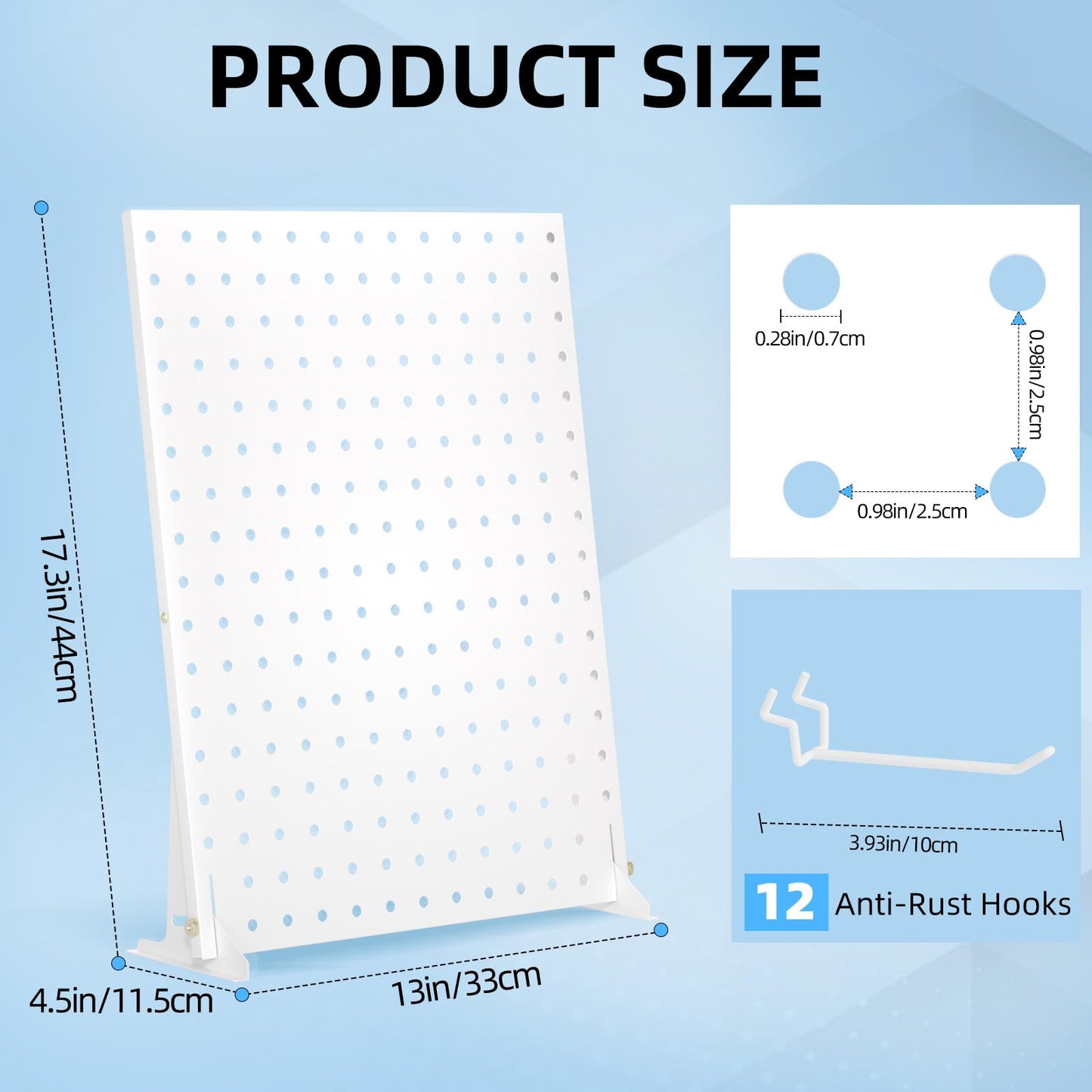 Urban Deco Portable & Adjustable Peg Board Display Stand | 17x13 Inch with 12 Hooks | Small Pegboard Quick-Setup, Metal Jewelry Organizer for Retail Stores, Craft Shows & Vendor Events (1-Pack, White)