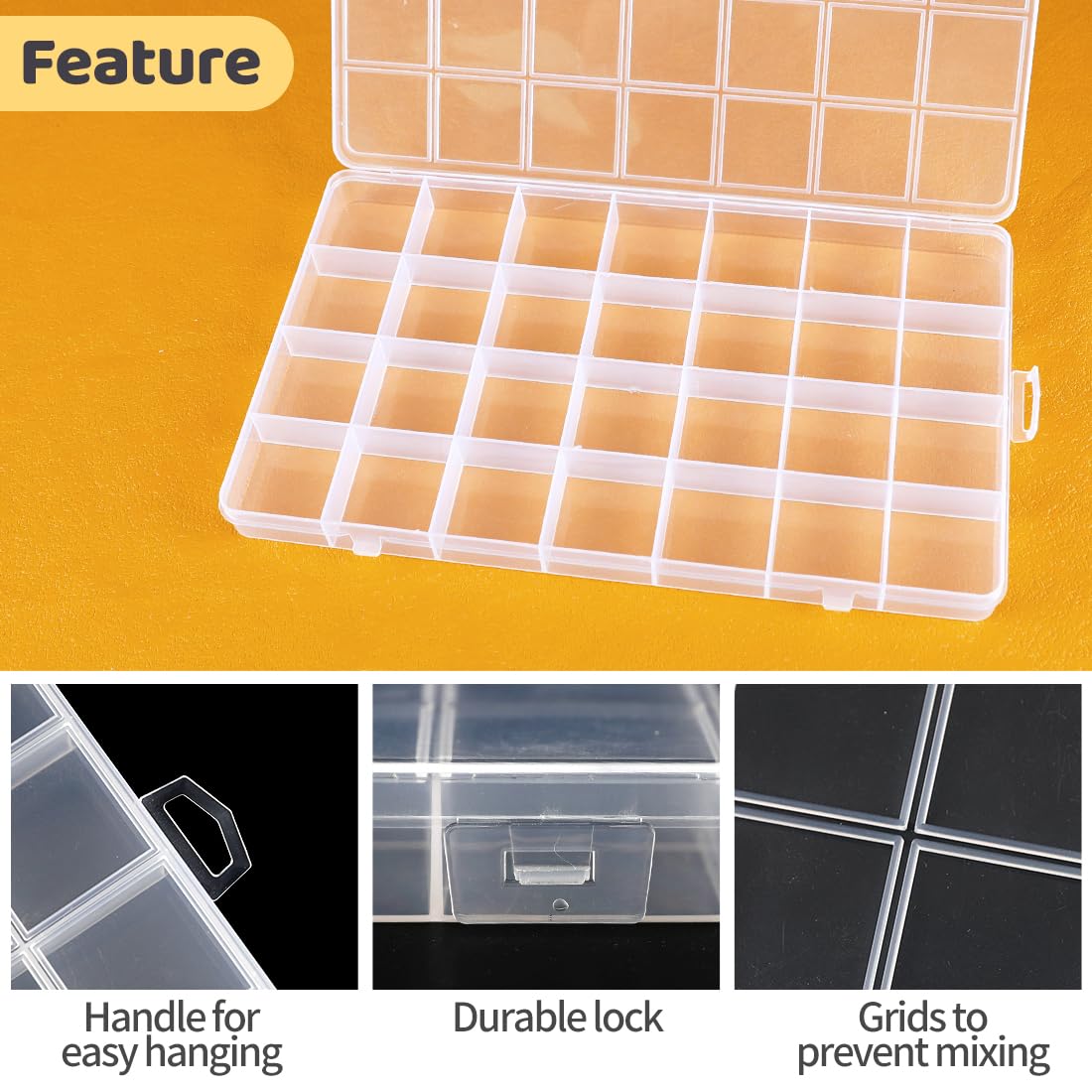Eppingwin 28 Grids Bead Organizer, Craft Organizers and Storage, Acrylic Organizers, Plastic Bead Organizer Box for Crafts Organizing Storing (4 Pack)