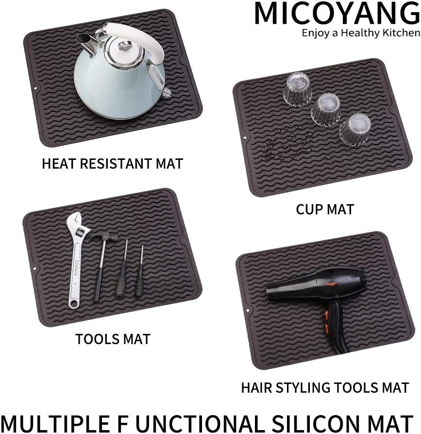 Silicone Dish Drying Mat | Eco-friendly, Heat-resistant Kitchen Counter or Sink Mat, 16 x 12 inches