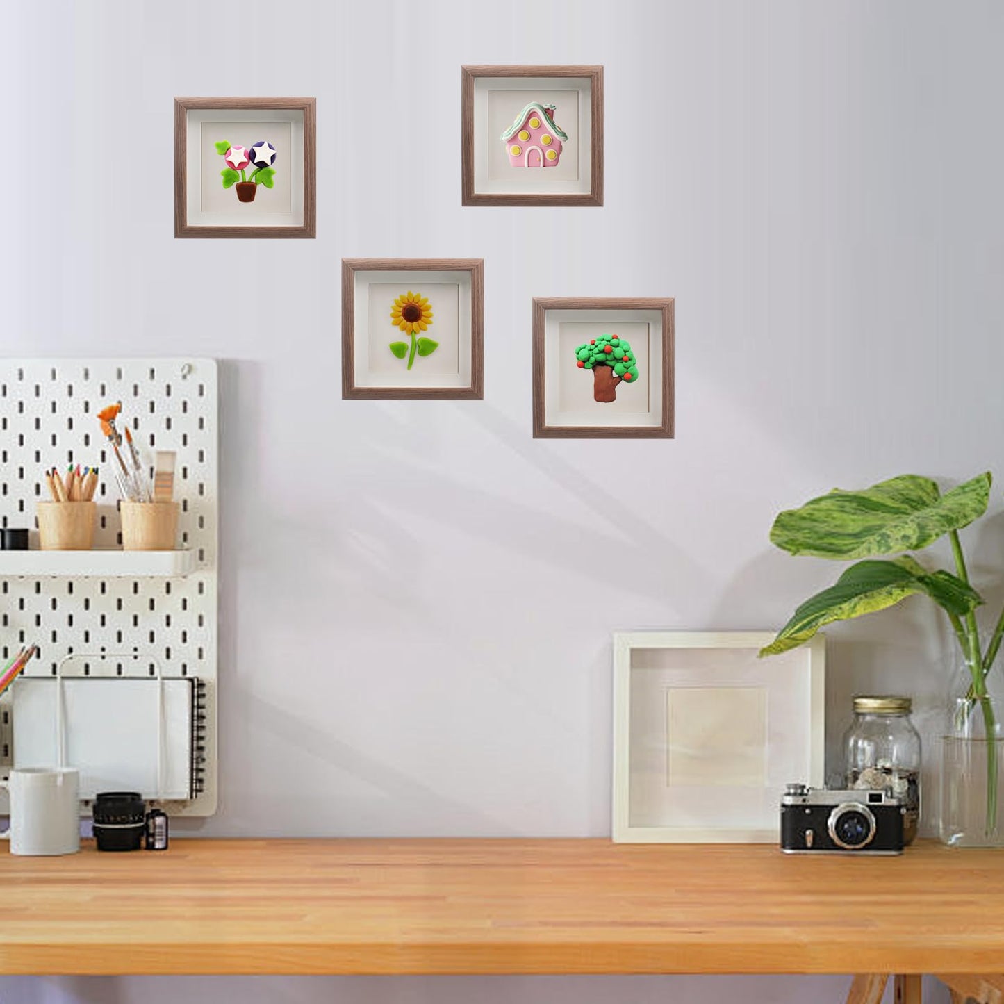 4 PCS 4x4 Shadow Box Picture Frame, Small Display Frame with Glass Cover, Wall Mounted & Tabletop, for Mini Flower, Stamp, Photos, Memorabilia, Crafts, Badges, Shells