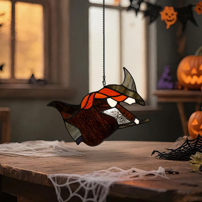 LITEPEDIA Witch On Broomstick Decor Stained Glass Window Hangings,Witch Stained Glass Suncatcher for Window,Halloween Decoration, for Party