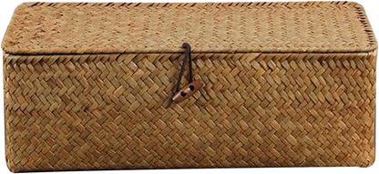 Handwoven Wicker Storage Basket with Lid, 3 Compartment Toilet Paper Holder for Bathroom, Kitchen Organizer Bin