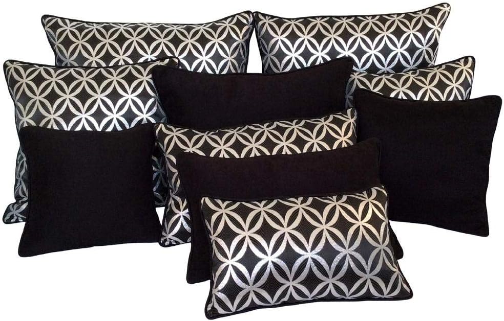 Satin Circle Lattice Pillow Cover - Black-Silver 16"x16" Decorative Sham for Home Decor