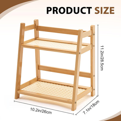 1 2 Countertop Display(Wood,10.2 Inch) Yalikop Pcs Tier Matcha Station Shelf Bamboo Coffee Mug Stand Storage Rack