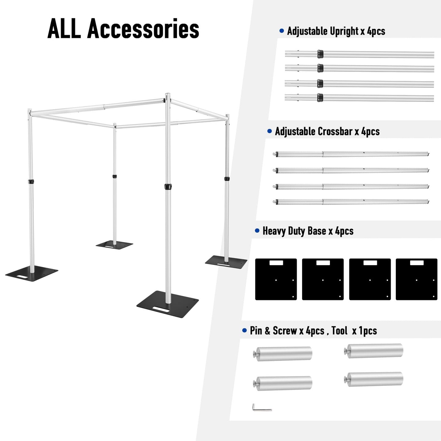 Hecis 10x10FT Square Backdrop Stand, Heavy Duty Adjustable Pipe and Drape Kit, Flower Wall Background Stand for Event Birthday Party and Wedding Decor