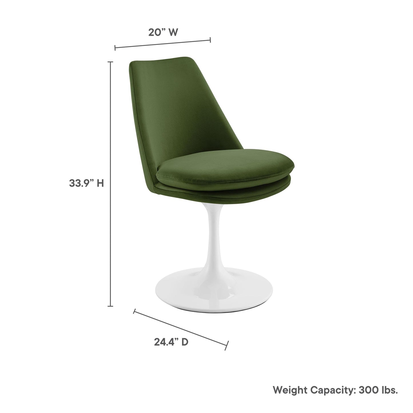 Modway Lippa Velvet Swivel Dining Side Chair in White Moss Green - Armless Accent Chair with Stain-Resistant Performance Velvet Upholstery - 360° Rotating Office Chair