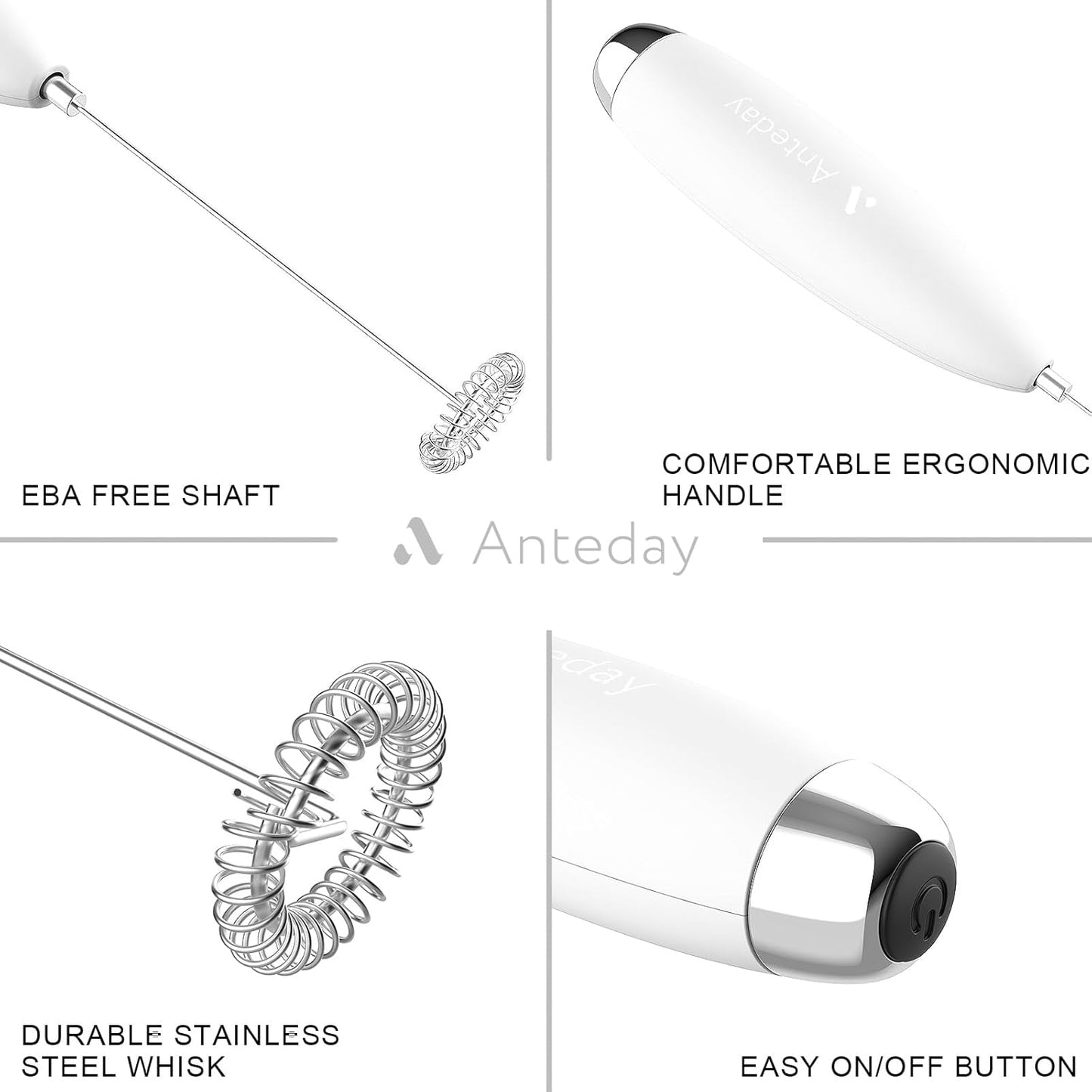 Milk Frother, Electric Whisk, Upgraded Matcha Whisk Drink Mixer for Lattes Cappuccino, White