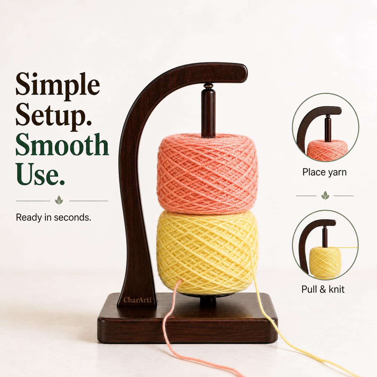 ClarArti - Magnetic Yarn Holder for Crocheting & Knitting – Wooden Yarn Spinner, Yarn Ball Holder, Yarn Holder for Crocheting, 360° Smooth Rotation, Holds 2 Skeins up to 500g