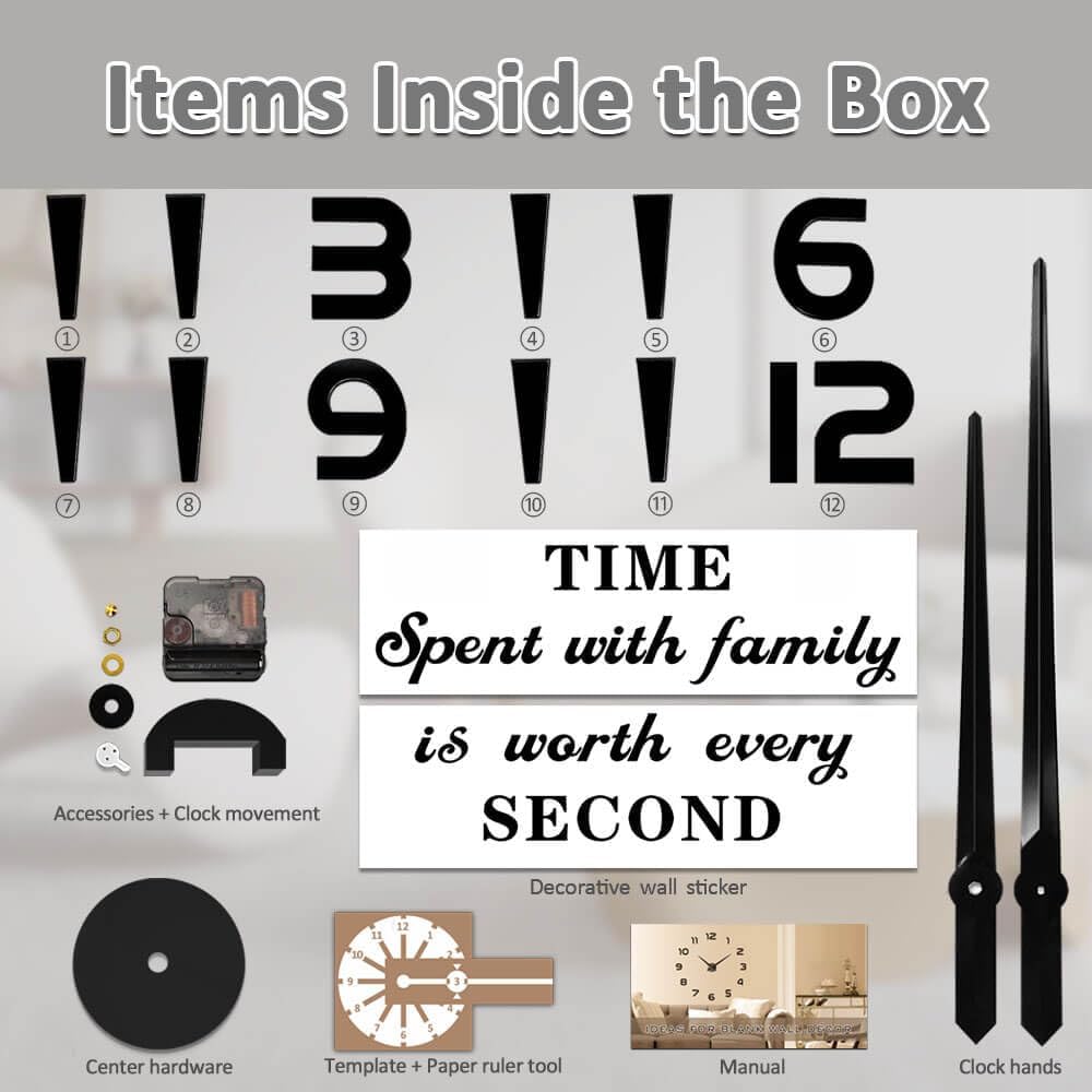 Mintime Large DIY Wall Clock, Battery Operated, Modern Decorative Clock for Living Room/Office