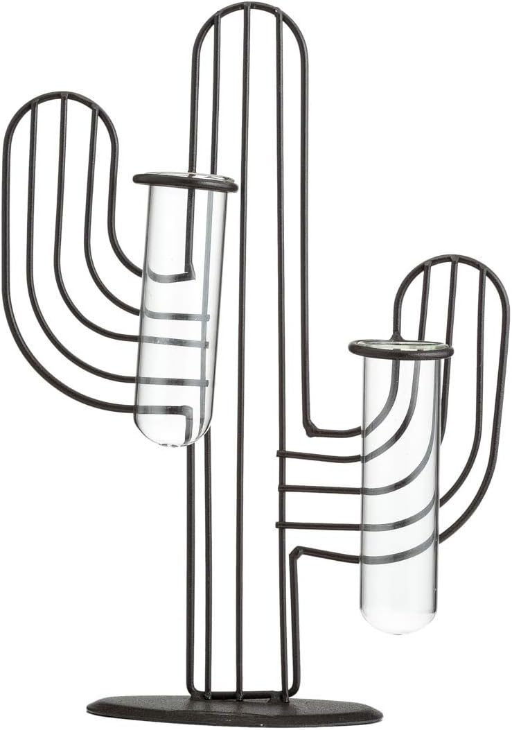 TJ Global Cactus Double Test Tube Vase Planter Holder, Plant Terrarium, Propagation Station, Metal Stand