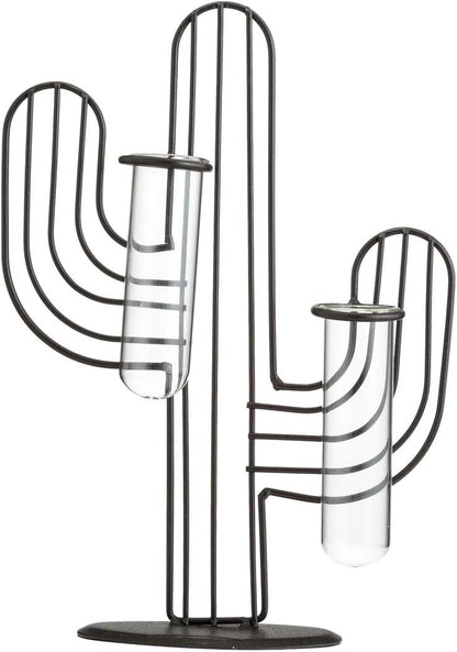 TJ Global Cactus Double Test Tube Vase Planter Holder, Plant Terrarium, Propagation Station, Metal Stand