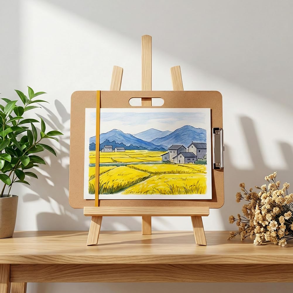 MAYJOYDIY 17"x13" Drawing Board with Handle Portable Sketch Board with Adjustable Clip & Rubber Bands Artist Clipboard Easel for Adults Classroom Studio Drafting Painting Supplies