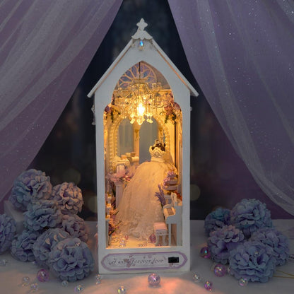 TOPBSFARNY DIY Doll House with Musical Movement, Wedding Theme Book Nook Kit, Illusion Mirror Design Miniature Dollhouse Kit, Booknook Bookshelf Desktop Decor Model Build for Adult Wedding Gift
