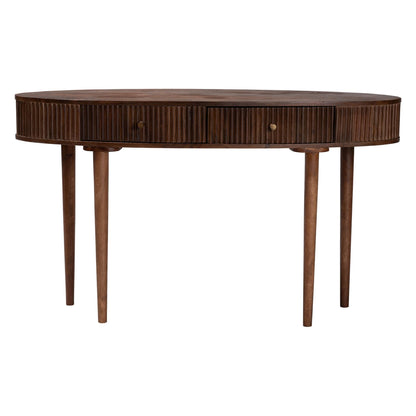 Baxton Studio Linore Fluted Wood Console Table - 2-Drawer Oval Accent Table for Living Room or Entryway