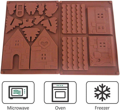 Gingerbread House Mold Kit - Christmas Chocolate Silicone Mold - 3D Cookie Mold for DIY 3D Max Biscuit Tool