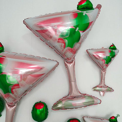 CYMYLAR 4Pcs 43Inch Martini Glass Olive Balloons,Cocktail Party Balloons For A Tini Bit Older Party/Girls Night/Bachelorette/Bridal Shower/Cocktail Birthday/Retro Lounge Bar Decorations