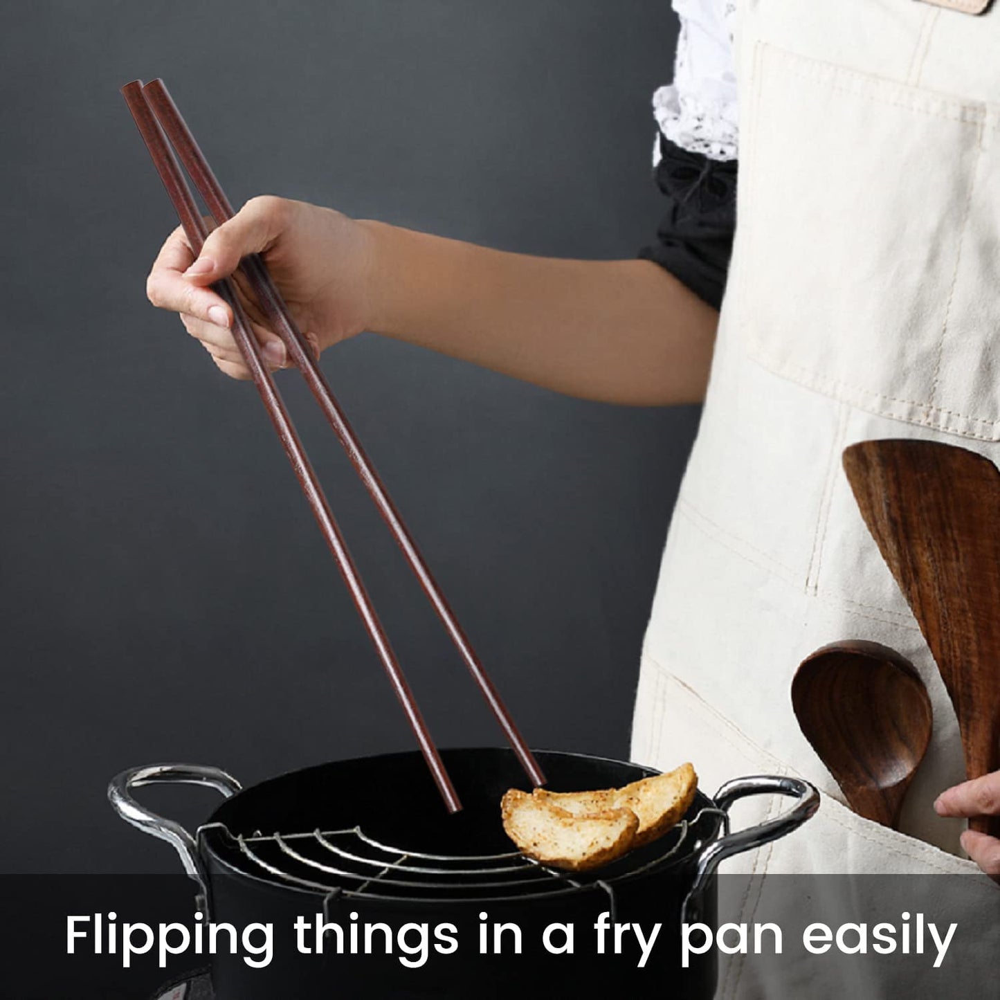 Donxote Wooden Noodles Kitchen Cooking Frying Chopsticks 16.5 Inches Brown Extra Long Set of 2 Pairs