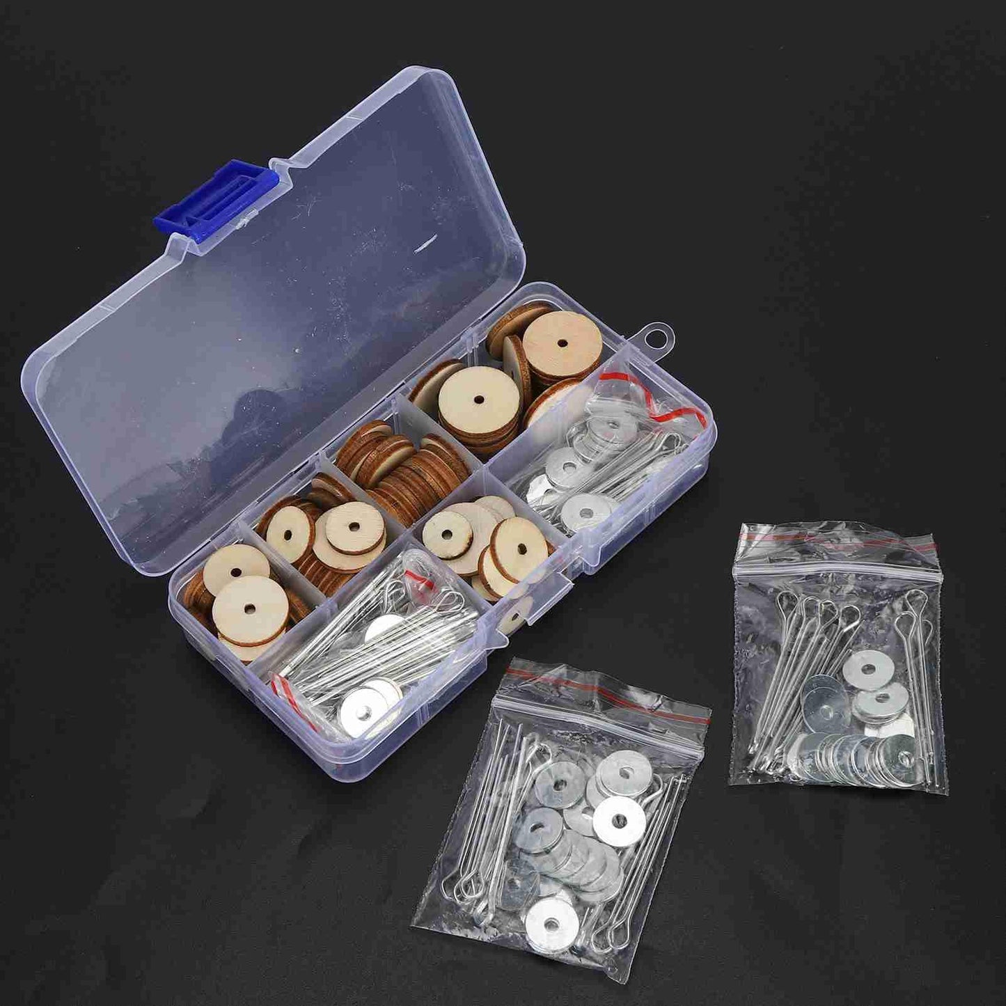 Luatoxry Doll Joints, 50 Sets Movable Joints Pin, Wood Doll Neck Joint Cushion with Iron Clip and Ring, 0.5-0.8in Doll Making Cotter with Storage Box for DIY Craft Teddy Bear