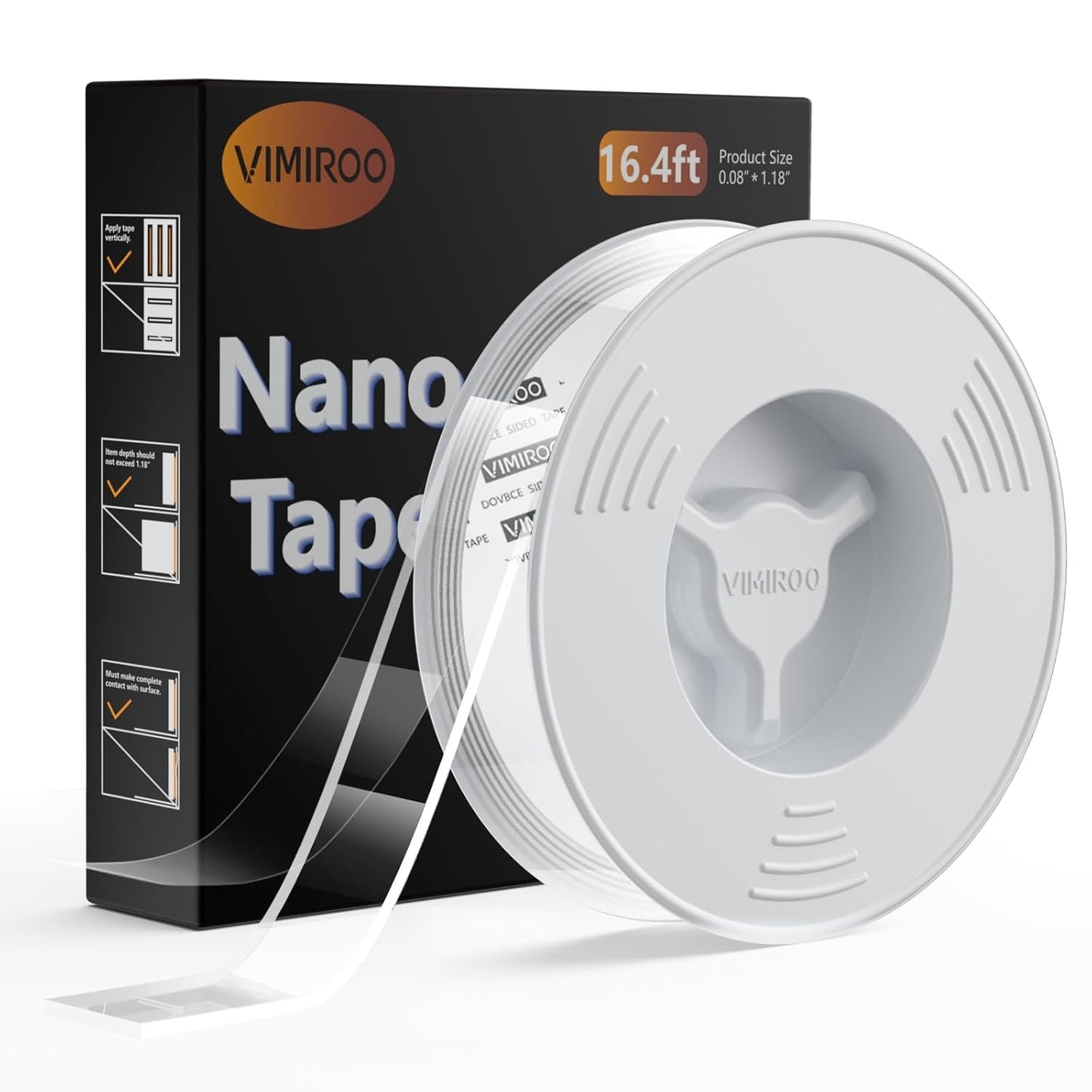 vimiroo Double Sided Tape Heavy Duty, 16.4FT Nano Tape, Extra Large Clear Mounting Tape, Removable Traceless Adhesive Tape, Strong Grip for Picture Hanging, Posters, Carpet, Wall Decor