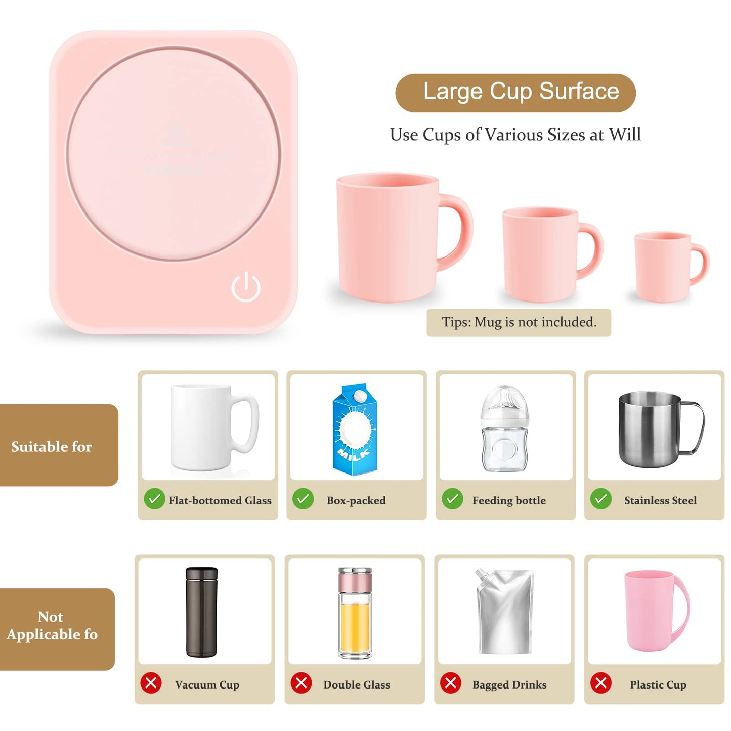VOBAGA Coffee Mug Warmer for Desk with Auto Shut Off & 3-Temp Settings, Coffee Cup Warmer with Smart Safety Alert Home Office Accessory, Perfect for Coffee, Tea, Milk (No Mug)