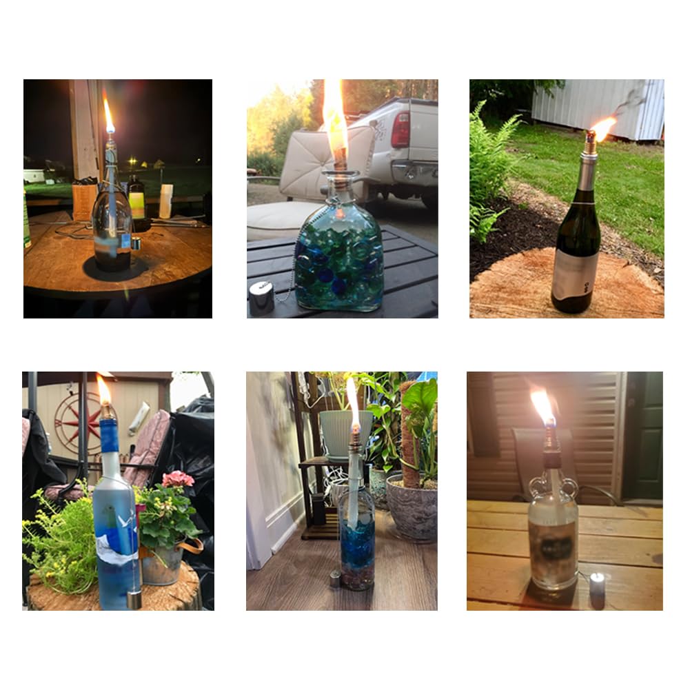 Wine Bottle Torch Kit 8 Pack, Includes 8 Long Life Torch Wicks, Lamp Cover & Brass Wick Mount(13.7 Inch,Bottle not Included)