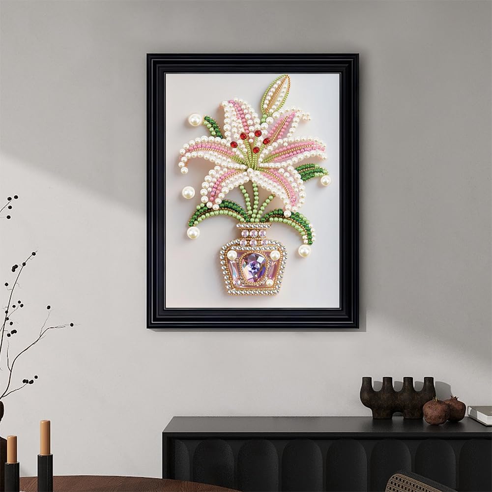 Kulvci Flower DIY 5D Pearl Painting Kit, Diamond Painting Kit for Adults Beginner, Bead Art Kits All-Pearl Dot Painting for Wall Decor, Creative Stress Relief Gift Home Decor,12 × 16 inch