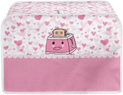 Toaster Cover, Pink Cartoon 4 Slice, Small Appliance Dust Covers, Pink Polka Dot Heart Print, Machine Washable