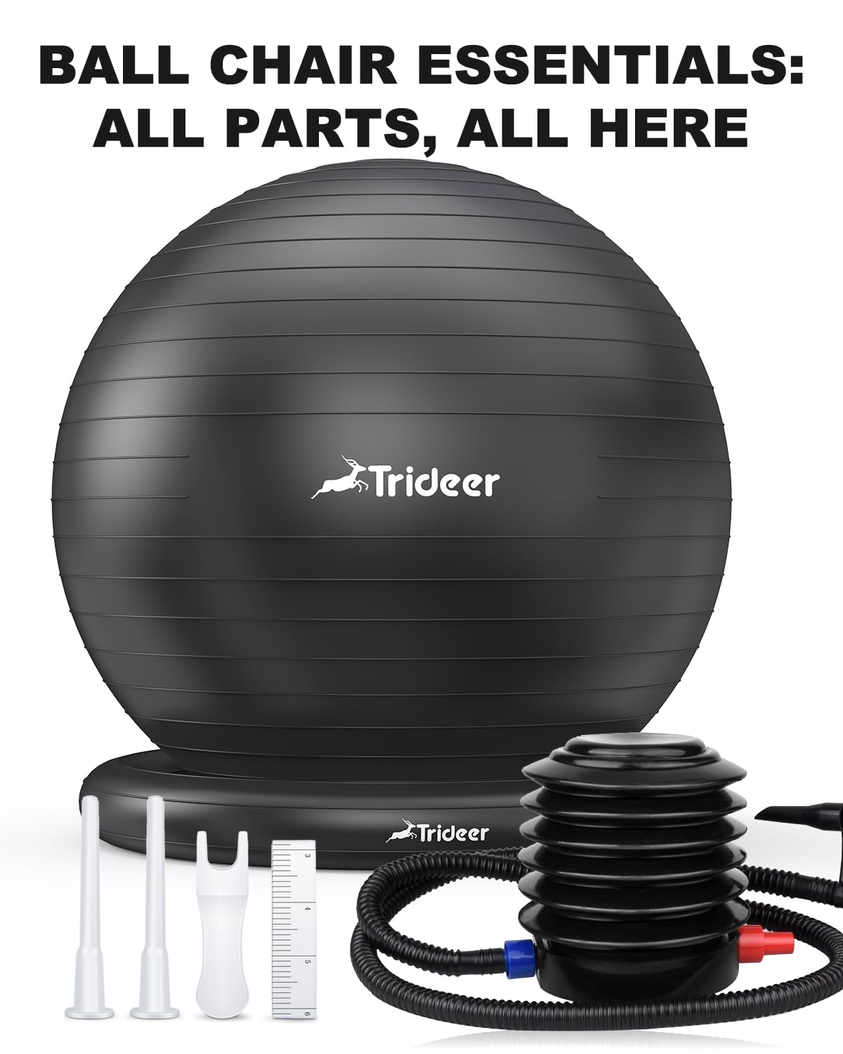 Trideer Exercise Yoga Ball Chair with Base for Home Office Desk, Stability & Fitness Ball Seat to Relieve Back Pain, Home Gym Workout for Abs, Pregnancy Ball with Pump