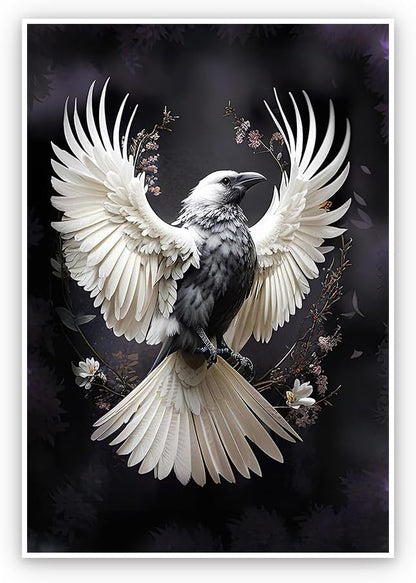 Kisappeared 24x36inch Vintage Gothic Wall Art White Crow Poster Print Canvas Victorian Style Dark Academia Room
