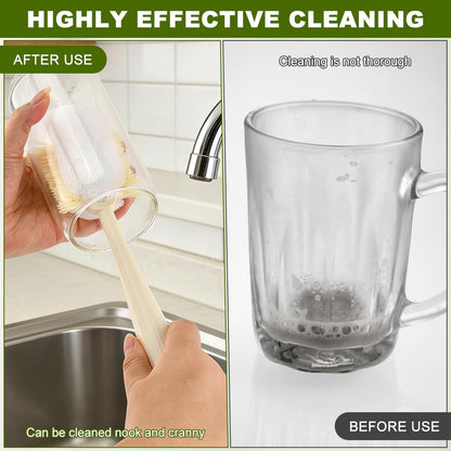 5 in 1 Bottle Cleaning Brush Set, Multifunctional Kitchen Lid Brush Cleaning Tool and Straw Cleaner, Long Handle Bottles Scrubber for Cup Lids, Hard Bristle Sponge Head Bottle Brushes