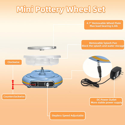Hitish Mini Pottery Wheel Kit for Kids - 4.7" Turntable Two-Way Rotation Electric Pottery Machine, Adjustable Speed, Low Noise, Clay Wheel DIY Kit for Teens Adults Beginners, Pottery Tools Included