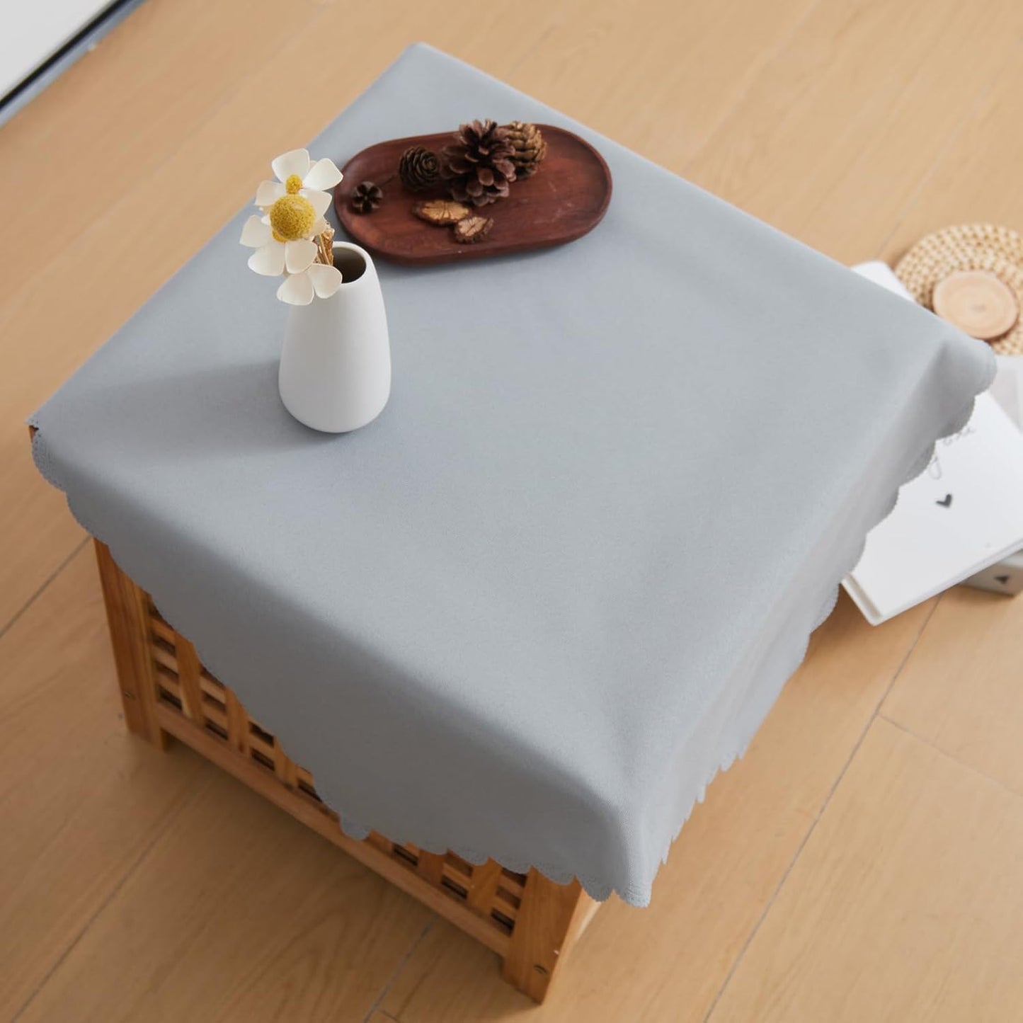 24 24 Inch Small Square Grey Tablecloth x Polyester Fabric Washable Table Cover Decorative Wrinkle Resistant Solid