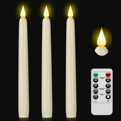 Hanzim Flameless Taper Candle with Remote Control, 3pack Plastic LED Candles, Flickering Battery Operated, 9.2''Classic Tall Candles for Wedding, Party,Christmas,Home Decor (Ivory)
