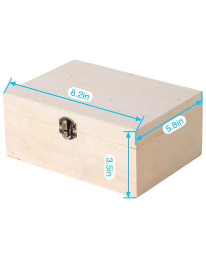 2 Pack Large Unfinished Wooden Box with Locking Clasp - 9.2x6.9x4.5 in-8.2X5.8X3.5in Natural Super Thick Poplar Box DIY Keepsake Wooden Boxes